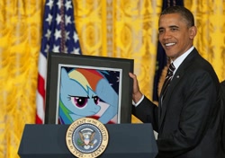 Size: 700x493 | Tagged: safe, edit, rainbow dash, human, barack obama, irl, photo, picture frame, rainbow dash salutes, salute