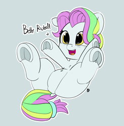 Size: 6535x6677 | Tagged: safe, artist:pabbley, coconut cream, earth pony, pony, fame and misfortune, 30 minute art challenge, absurd resolution, belly button, bellyrubs, cute, dock, female, filly, frog (hoof), hoofbutt, on back, open mouth, pabbley is trying to murder us, solo, solo female, speech, underhoof