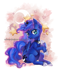 Size: 3324x3910 | Tagged: safe, artist:marejestic, princess luna, alicorn, pony, chibi, cute, female, head turn, looking at you, lunabetes, mare, sitting, solo, watermark