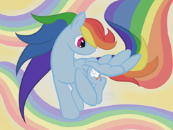 Size: 900x675 | Tagged: safe, artist:kiki-bunni, rainbow dash, pegasus, pony, blue coat, female, mare, multicolored mane, rainbow