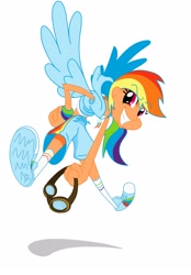 Size: 2400x3450 | Tagged: safe, artist:rockingquix, rainbow dash, converse, goggles, humanized, shoes, skinny, solo, winged humanization