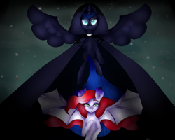 Size: 1024x819 | Tagged: safe, artist:sachanart, princess luna, oc, bat pony, pony, spirit of hearth's warming yet to come