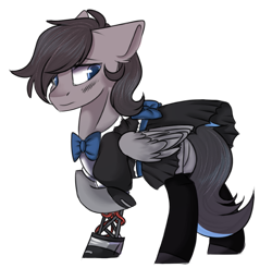 Size: 897x883 | Tagged: safe, artist:cloud-fly, oc, oc:gear grinder, pegasus, pony, amputee, clothes, crossdressing, maid, male, prosthetic limb, prosthetics, simple background, solo, stallion, stockings, thigh highs, transparent background