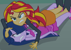 Size: 1278x903 | Tagged: safe, screencap, sunset shimmer, twilight sparkle, equestria girls, equestria girls (movie), on back, out of context