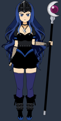 Size: 368x722 | Tagged: safe, artist:roseprincessmitia, nightmare moon, human, alternate hairstyle, black background, boots, clothes, female, gloves, humanized, jewelry, kisekae, necklace, shoes, simple background, solo, staff, stockings, thigh highs