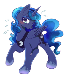 Size: 450x514 | Tagged: safe, artist:tsukuda, princess luna, alicorn, pony, blushing, raised hoof, simple background, solo, white background