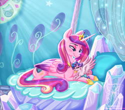 Size: 961x846 | Tagged: safe, artist:shimmycocopuffssx1, princess cadance, princess flurry heart, alicorn, pony, bed, crepuscular rays, cuddling, cute, female, mama cadence, mother and child, mother and daughter, parent and child, prone, snuggling
