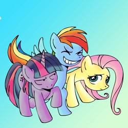 Size: 945x945 | Tagged: safe, artist:mast88, artist:megasweet, fluttershy, rainbow dash, twilight sparkle, pegasus, pony