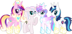 Size: 2864x1365 | Tagged: safe, artist:casanova-mew, princess cadance, princess flurry heart, shining armor, oc, oc:obsidian heart, alicorn, pony, unicorn, eyeliner, family, female, makeup, male, mare, offspring, older, parent:princess cadance, parent:shining armor, parents:shiningcadance, shiningcadance, shipping, simple background, stallion, straight, transparent background