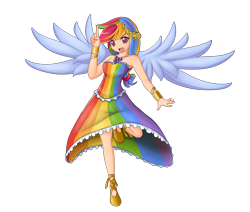 Size: 2328x1974 | Tagged: safe, artist:angriestangryartist, artist:ppgxrrb-fan, rainbow dash, anime, armpits, clothes, dress, gala dress, humanized, solo, winged humanization