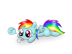 Size: 2800x2100 | Tagged: safe, artist:spice5400, rainbow dash, pegasus, pony, fanfic:my little dashie, cute, dashabetes, female, filly, filly rainbow dash, hnnng, licking, prone, rainbow dash presents, solo, sugarcube, tongue out, younger