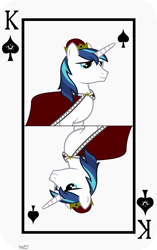 Size: 3809x6062 | Tagged: safe, artist:ironm17, shining armor, pony, unicorn, cape, card, clothes, crown, jewelry, king of spades, male, playing card, regalia, smiling, solo, stallion, vector