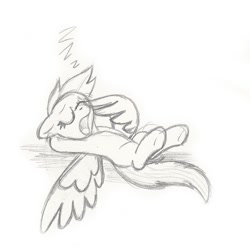 Size: 1391x1375 | Tagged: safe, artist:omegasunburst, rainbow dash, pegasus, pony, cute, on back, open mouth, sleeping, zzz