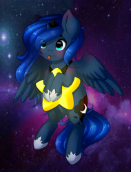 Size: 2000x2625 | Tagged: safe, artist:sweesear, princess luna, alicorn, pony, cute, female, lunabetes, mare, silly, silly face, silly pony, solo, space, stars, tangible heavenly object, tongue out