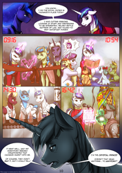 Size: 2480x3508 | Tagged: safe, artist:mcnum, artist:mykegreywolf, princess cadance, princess luna, shining armor, alicorn, giraffe, pony, unicorn, comic:night call, comic, dedicatory, dialogue, flashback, speech bubble