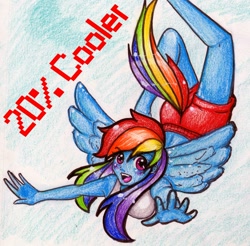 Size: 1764x1735 | Tagged: safe, artist:allymoodyneko, rainbow dash, humanized, pony coloring, tailed humanization, traditional art, winged humanization