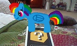 Size: 400x240 | Tagged: safe, rainbow dash, pegasus, pony, 3ds, augmented reality, blue coat, female, mare, multicolored mane, photo, solo