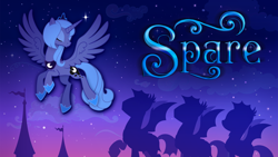 Size: 1920x1080 | Tagged: safe, artist:stasysolitude, princess luna, bat pony, pony, flying, night, night guard, s1 luna, silhouette