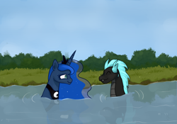 Size: 1000x700 | Tagged: safe, artist:xwreathofroses, princess luna, oc, alicorn, pony, river, swimming, water