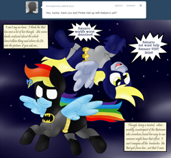 Size: 1880x1740 | Tagged: safe, artist:blackbewhite2k7, derpy hooves, rainbow dash, pegasus, pony, batman, batzarro, crossover, female, mare, parody