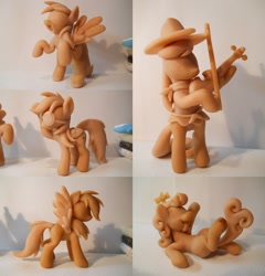 Size: 1998x2082 | Tagged: safe, artist:earthenpony, derpy hooves, fiddlesticks, rainbow dash, screwball, pegasus, pony, apple family member, craft, custom, female, figure, figurine, goggles, hat, irl, mare, photo, propeller hat, sculpture, tongue out, toy, violin, wip