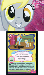 Size: 680x1166 | Tagged: safe, derpy hooves, rainbow dash, pegasus, pony, the last roundup, female, i just don't know what went wrong, mare, that one nameless background pony we all know and love, trading card