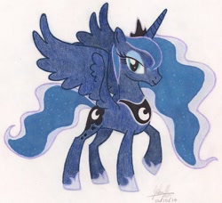 Size: 936x853 | Tagged: safe, artist:soulsliver249, princess luna, alicorn, pony, solo, spread wings, traditional art