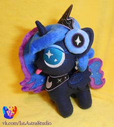 Size: 1280x1421 | Tagged: safe, artist:1stastrastudio, princess luna, chibi, headphones, irl, photo, solo, tongue out