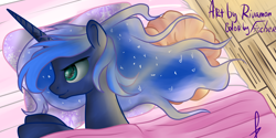 Size: 4000x2000 | Tagged: safe, artist:gluxar, artist:vird-gi, princess luna, alicorn, pony, bed, solo