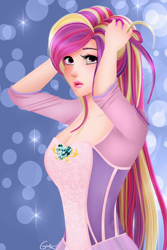 Size: 3024x4522 | Tagged: safe, artist:srtagiuu, princess cadance, human, absurd resolution, cleavage, clothes, dress, female, humanized, signature, solo