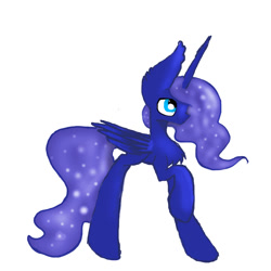 Size: 1080x1080 | Tagged: safe, artist:haillee, princess luna, alicorn, pony, ethereal mane, galaxy mane, raised hoof, simple, simple background, solo, white background