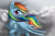 Size: 1024x683 | Tagged: safe, artist:feather-ponyart, rainbow dash, pegasus, pony, cloud, cloudy, female, mare, signature, smiling, solo, spread wings, wings