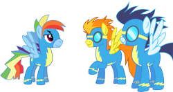 Size: 7523x4000 | Tagged: safe, artist:mastersharp, glide, rainbow blitz, rainbow dash, soarin', spitfire, pegasus, pony, rule 63, simple background, spitfire (male), transparent background, vector