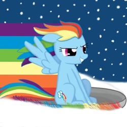 Size: 600x600 | Tagged: safe, artist:poppun, rainbow dash, pegasus, pony, snow, snowfall, solo