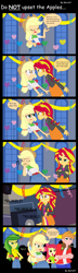 Size: 1336x4620 | Tagged: safe, artist:garretthegarret, apple bloom, apple fritter, applejack, big macintosh, sunset shimmer, equestria girls, equestria girls (movie), apple family member, comic, comic sans, dialogue, equestria girls-ified, speech bubble, this will end in pain, wrong neighborhood