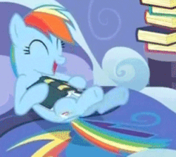 Size: 312x278 | Tagged: safe, screencap, rainbow dash, pegasus, pony, read it and weep, animated, cropped, cute, dashabetes, eyes closed, hnnng, hoofy-kicks, laughing, loop