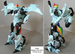 Size: 795x576 | Tagged: safe, rainbow dash, pegasus, pony, arcee, custom, toy, transformers, transformers prime