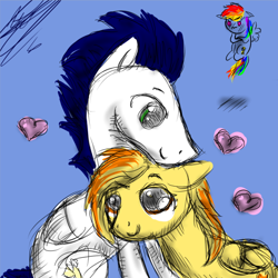 Size: 748x747 | Tagged: safe, artist:eighteenwolves, rainbow dash, soarin', spitfire, pegasus, pony, shipping, soarinfire