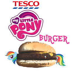 Size: 2000x2000 | Tagged: safe, rainbow dash, pegasus, pony, 2013 horsemeat scandal, burger, food, meat, tesco