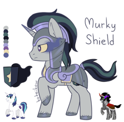 Size: 832x818 | Tagged: safe, artist:koteikow, king sombra, shining armor, pony, unicorn, armor, fusion, reference sheet, sombra eyes