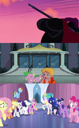 Size: 1280x2069 | Tagged: safe, artist:conthauberger, edit, edited screencap, screencap, applejack, fluttershy, megan williams, pinkie pie, princess cadance, princess celestia, princess luna, rainbow dash, rarity, shining armor, spike, twilight sparkle, twilight sparkle (alicorn), alicorn, dragon, earth pony, pegasus, pony, unicorn, g1, crossover, disney, john ratcliffe, pocahontas