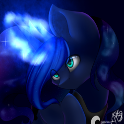 Size: 894x894 | Tagged: safe, artist:ohhoneybee, artist:prettyshinegp, princess luna, alicorn, pony, magic, solo