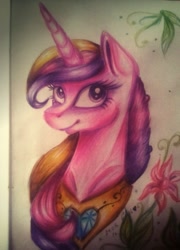 Size: 999x1389 | Tagged: safe, artist:enjal, princess cadance, alicorn, pony, female, flower, mare, solo, traditional art