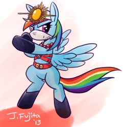 Size: 640x653 | Tagged: safe, artist:j-fujita, rainbow dash, pegasus, pony, mask, necklace, pixiv, solo