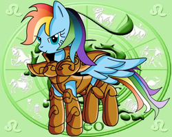 Size: 900x720 | Tagged: safe, artist:king-shoutmon, rainbow dash, pegasus, pony, crossover, leo, saint seiya, zodiac