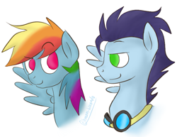 Size: 775x599 | Tagged: safe, artist:hazzas-kittymofo, rainbow dash, soarin', pegasus, pony, female, male, shipping, soarindash, straight