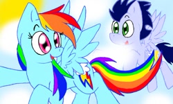 Size: 512x307 | Tagged: safe, rainbow dash, soarin', pegasus, pony, 3ds, female, male, shipping, soarindash, straight