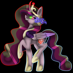 Size: 3000x3000 | Tagged: safe, artist:princessara0, princess cadance, alicorn, pony, black background, curved horn, dark magic, magic, nightmare cadance, nightmarified, simple background, solo, sombra eyes