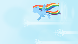 Size: 2560x1440 | Tagged: safe, artist:regolithx, rainbow dash, pegasus, pony, blue coat, female, flying, mare, multicolored mane