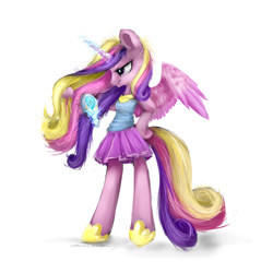 Size: 1024x1024 | Tagged: safe, artist:katemaximova, princess cadance, alicorn, pony, semi-anthro, bipedal, clothes, comb, pleated skirt, skirt, solo, tanktop